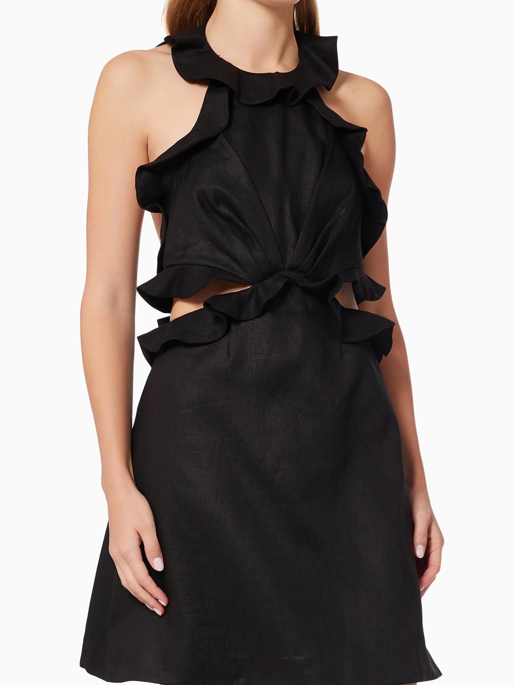 Zimmermann Black Ruffle Cutout Mini Dress - Picture 2 of 4
